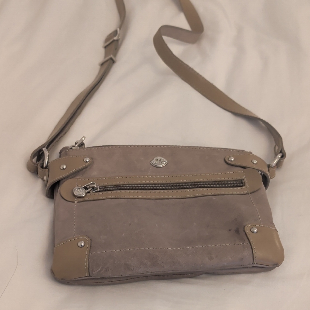 Elegant Taupe Genuine Leather Crossbody Bag